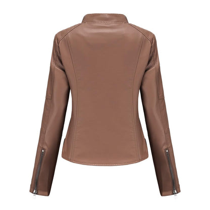 Yynuda Leather Jacket, Women's Short Jacket, Transition Jacket Made of Faux Leather, with Zip, For Autumn