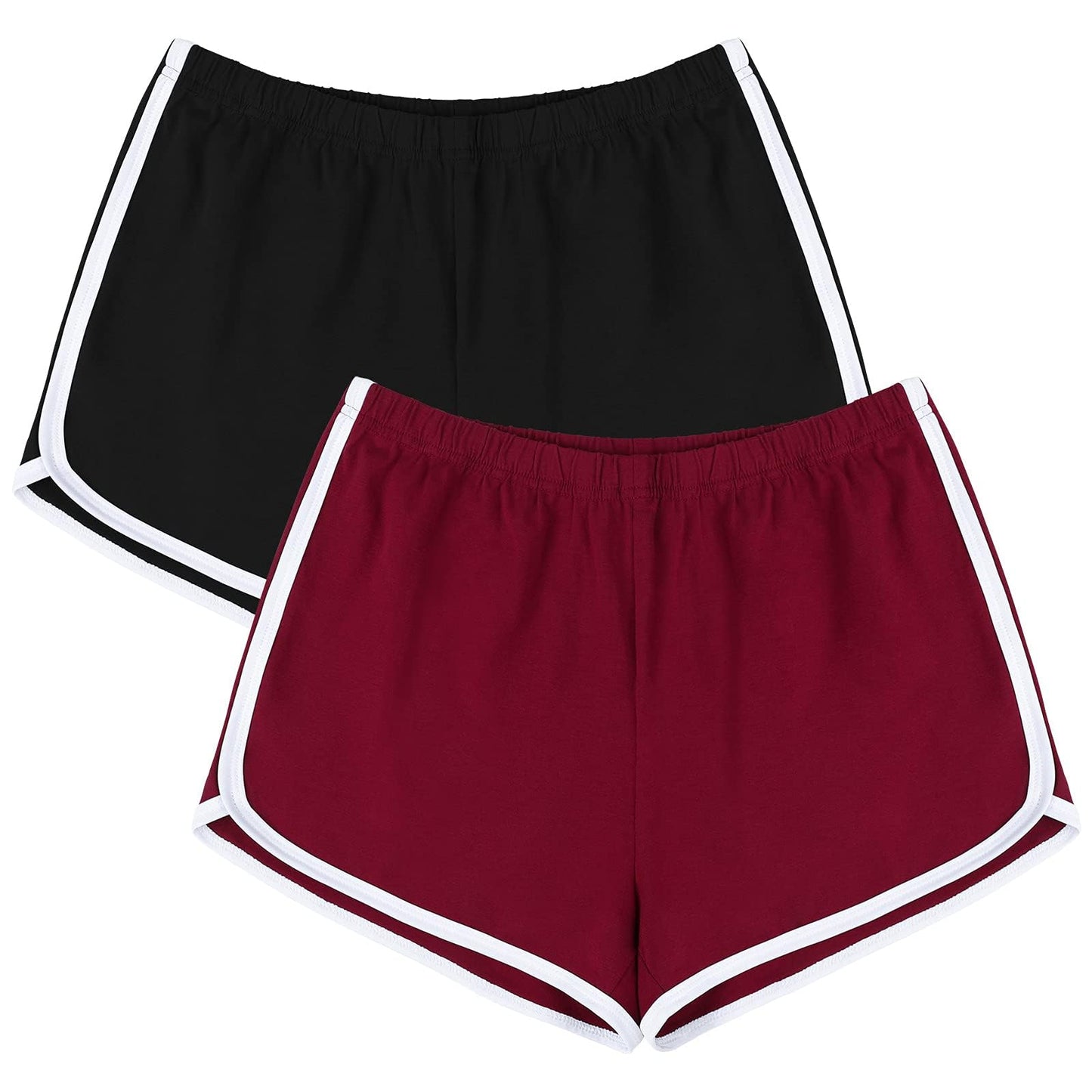 URATOT 2 Pack Women Cotton Gym Yoga Summer Running Sports Dance Shorts with Elastic Waist