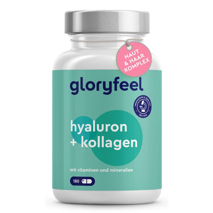 Hyaluronsäure Kollagen Komplex - 180 Kapseln - Mit Biotin, Vitamin C (aus Acerola), Zink, Selen & Bambusextrakt - Für Haut, Haare, Nägel - Hoch bioverfügbar - Laborgeprüft