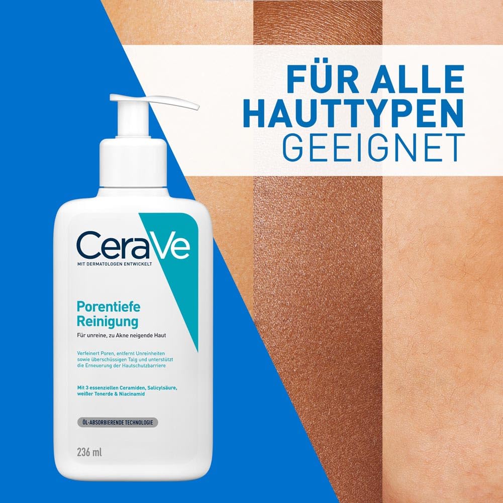 CeraVe Foaming Cleansing Gel for Face, Deep Pore Cleansing for Blemished and Acne Prone Skin, Salicylic Acid, White Clay and Niacinamide, 236 ml [Packaging May Vary]