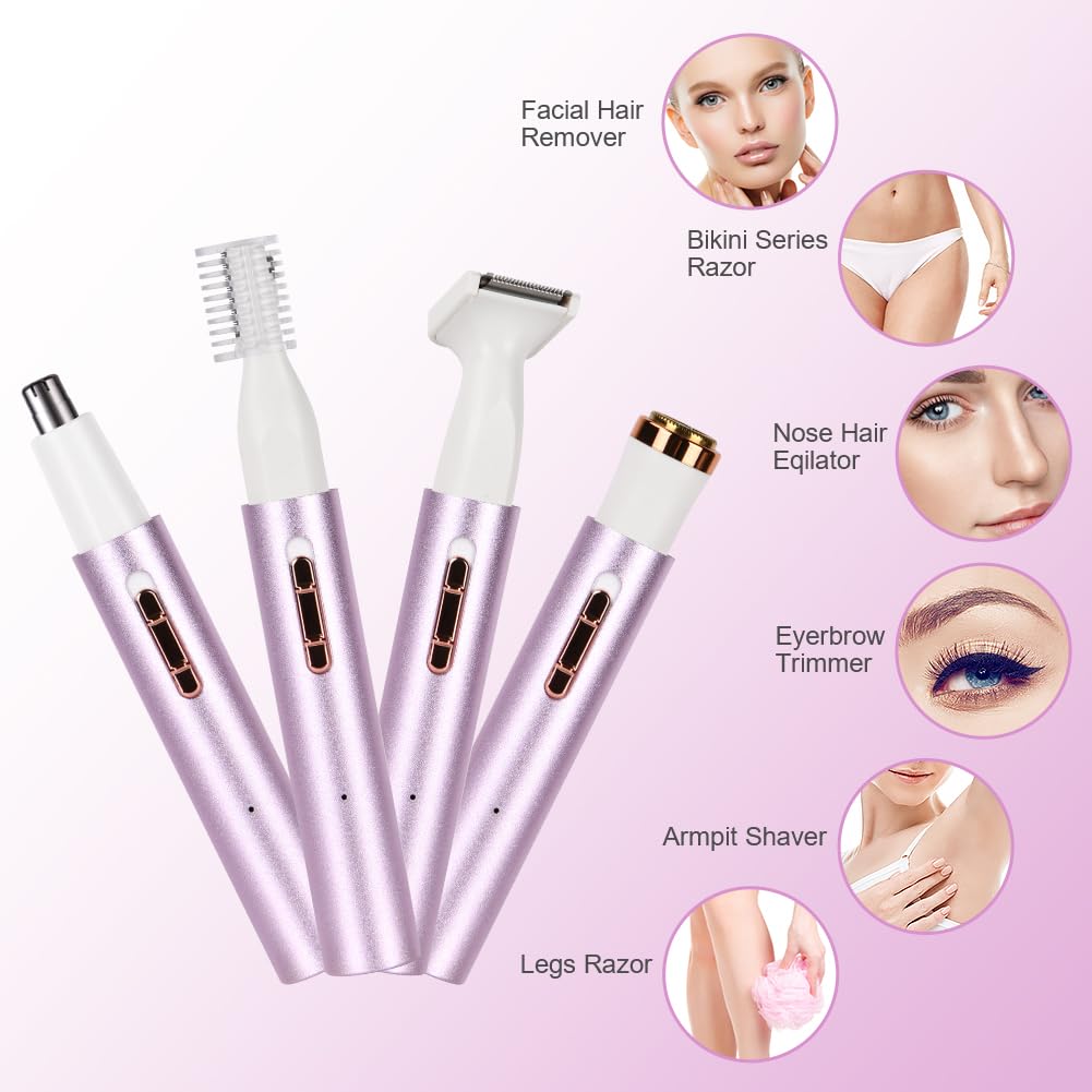 ACWOO Electric Shaver for Women, 4-in-1 Electric Women's Razor, Painless Intimate Shaver for Women, Hair Trimmer for Face, Nose, Armpits, Intimate Area, Bikini Area, USB Charging