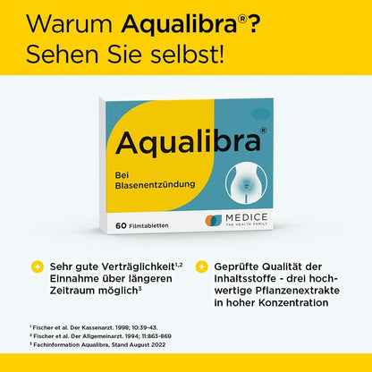Aqualibra 60 Filmtabletten - bei Blasenentzündung & Harnwegsinfektion - ohne Antibiotika - pflanzlich - ab 12 Jahre