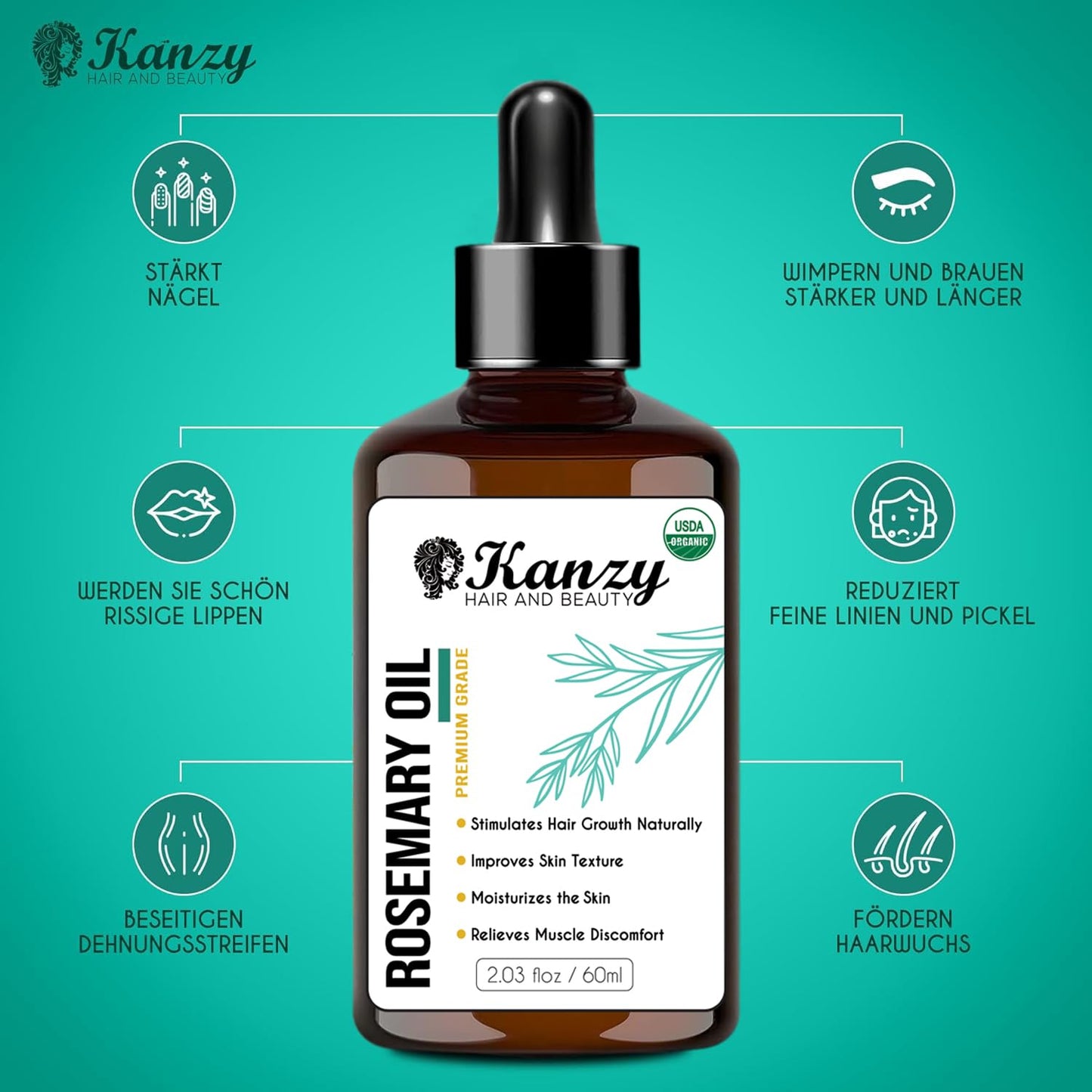 Kanzy Teebaumöl Bio Naturrein 60ml mit Pipette Kaltgepresst Tea Tree Oil für Gesicht (60ml)