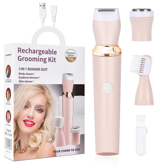 ACWOO Electric Shaver for Women, 4-in-1 Electric Women's Razor, Painless Intimate Shaver for Women, Hair Trimmer for Face, Nose, Armpits, Intimate Area, Bikini Area, USB Charging