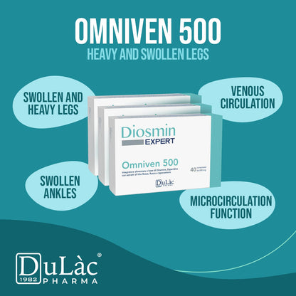 DuLàc, Diosmin Expert Omniven 500, Dietary Supplement with Diosmin and Hesperidin, for Heavy and Swollen Legs, Promotes Microcirculation, Made in Italy, 80 Tablets