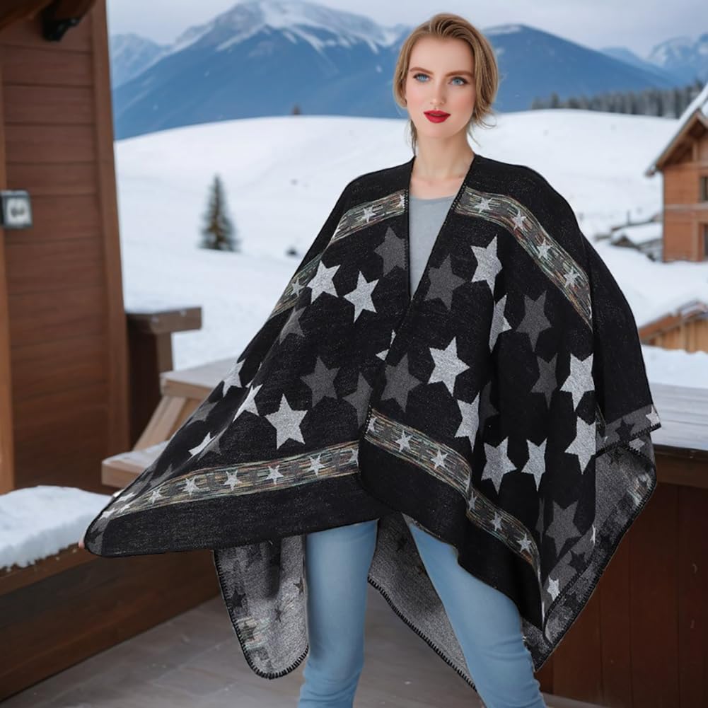 Shmily Girl Poncho Damen Strick Poncho Winter Warm Elegant Poncho Decke Poncho Cape Mantel Übergroße Poncho Schal Frauen