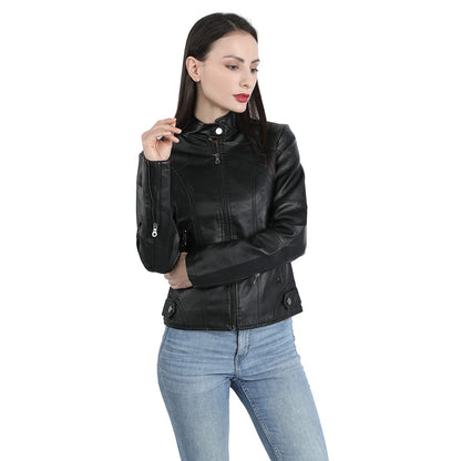Yynuda Leather Jacket, Women's Short Jacket, Transition Jacket Made of Faux Leather, with Zip, For Autumn