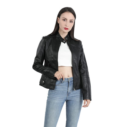 Yynuda Leather Jacket, Women's Short Jacket, Transition Jacket Made of Faux Leather, with Zip, For Autumn