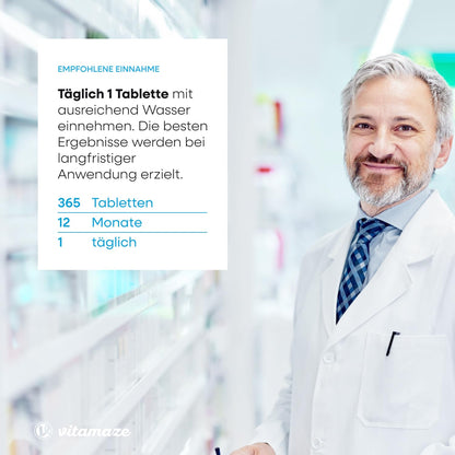 Biotin High Dose with Selenium and Zinc for Hair Growth, Skin and Nails, 365 Vegan Tablets for 1 Year, Biotin High Dose 10,000 mcg, Made in Germany