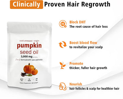 Pumpkin Seed Oil and Saw Palmetto Complex, 3000mg, Non-GMO, for Prostate, Urinary and Hair Support H2
