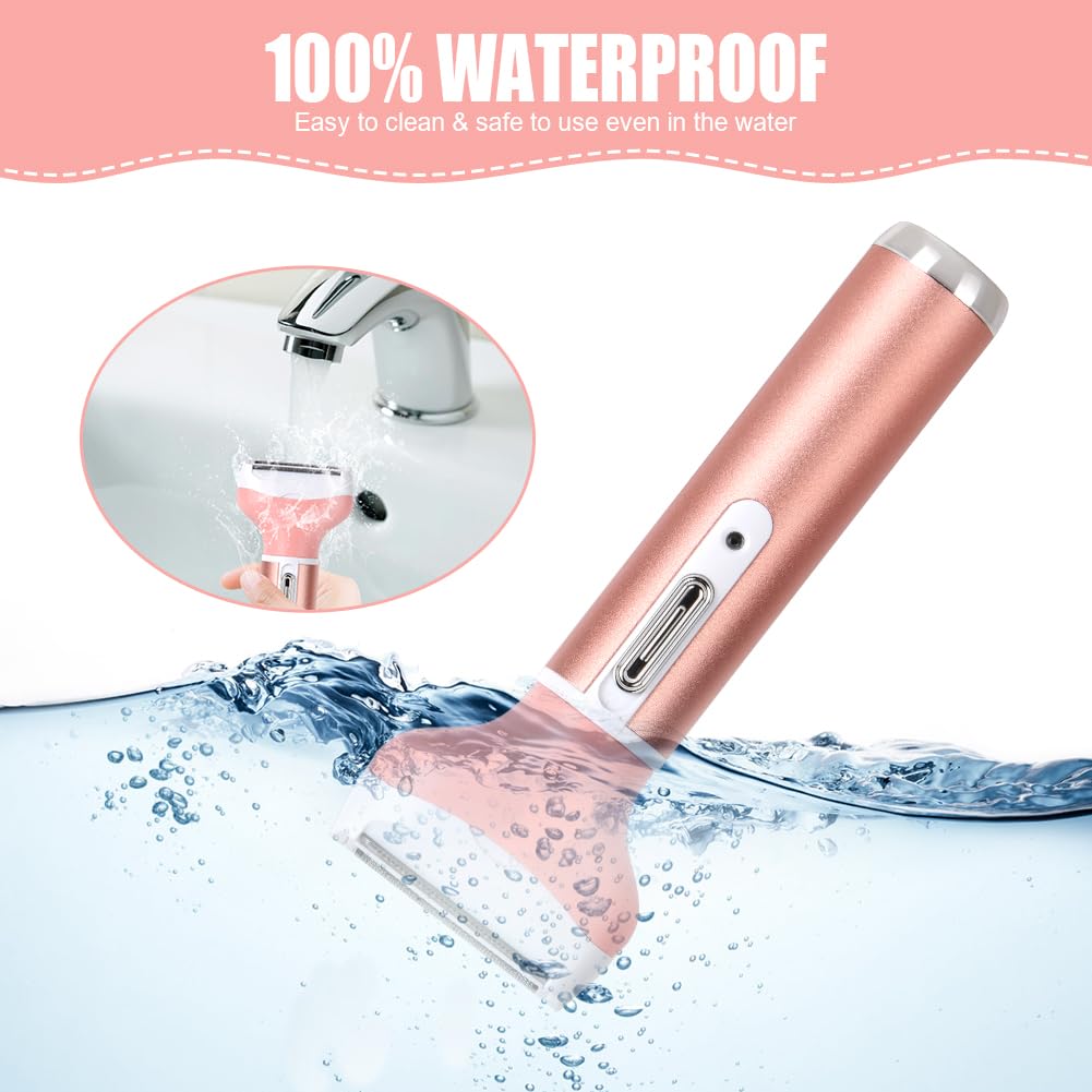 ACWOO Electric Shaver for Women, 4-in-1 Electric Women's Razor, Painless Intimate Shaver for Women, Hair Trimmer for Face, Nose, Armpits, Intimate Area, Bikini Area, USB Charging