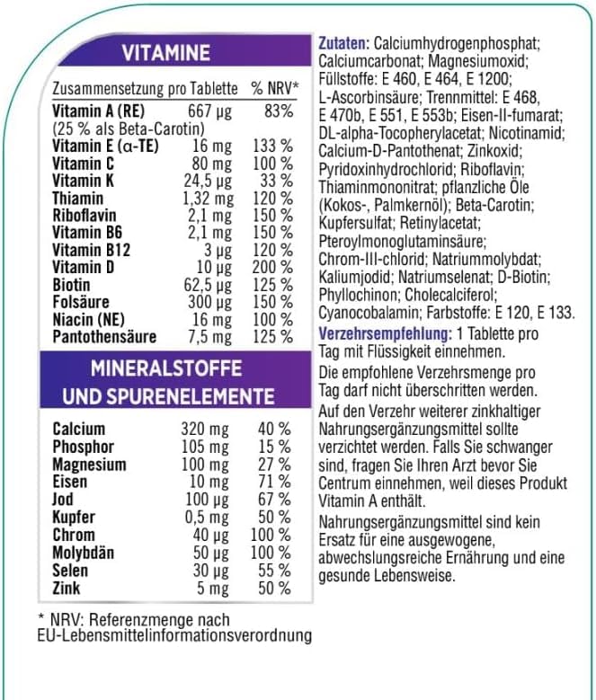 Multivitamin - Centrum Für Sie, 60 St. - Hochwertiges Nahrungsergänzungsmittel mit Mikronährstoffen speziell für Frauen - Vitamine, Mineralstoffe und Spurenelemente zur täglichen Komplettversorgung