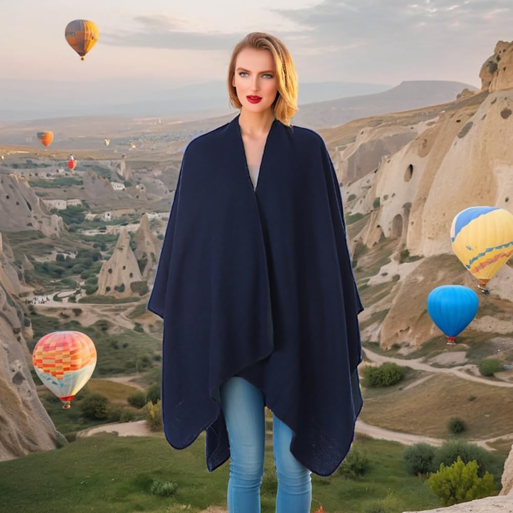 Shmily Girl Poncho Damen Strick Poncho Winter Warm Elegant Poncho Decke Poncho Cape Mantel Übergroße Poncho Schal Frauen