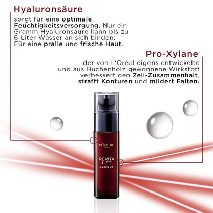 L'Oréal Paris Revitalift Laser X3, Anti-ageing Face Care with Triple Effect, with Hyaluronic Acid, 30 ml