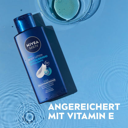 NIVEA MEN Body Lotion Revitalising, Non-Greasy Body Cream with Vitamin E, Fast Absorbing and Refreshing Body Milk for Normal Skin (250 ml)