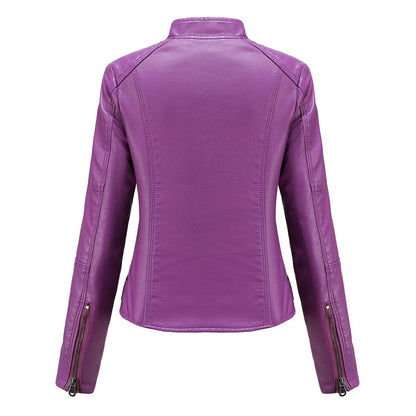Yynuda Leather Jacket, Women's Short Jacket, Transition Jacket Made of Faux Leather, with Zip, For Autumn