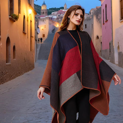 Shmily Girl Poncho Damen Strick Poncho Winter Warm Elegant Poncho Decke Poncho Cape Mantel Übergroße Poncho Schal Frauen