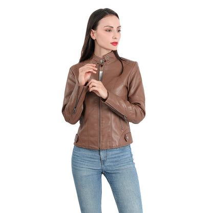 Yynuda Leather Jacket, Women's Short Jacket, Transition Jacket Made of Faux Leather, with Zip, For Autumn