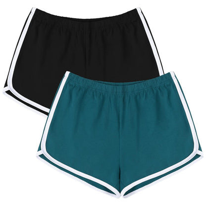 URATOT 2 Pack Women Cotton Gym Yoga Summer Running Sports Dance Shorts with Elastic Waist