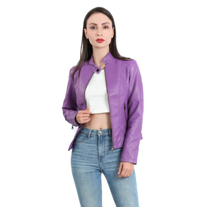 Yynuda Leather Jacket, Women's Short Jacket, Transition Jacket Made of Faux Leather, with Zip, For Autumn