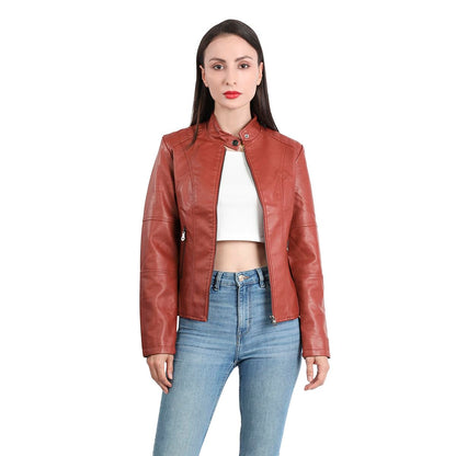 Yynuda Leather Jacket, Women's Short Jacket, Transition Jacket Made of Faux Leather, with Zip, For Autumn