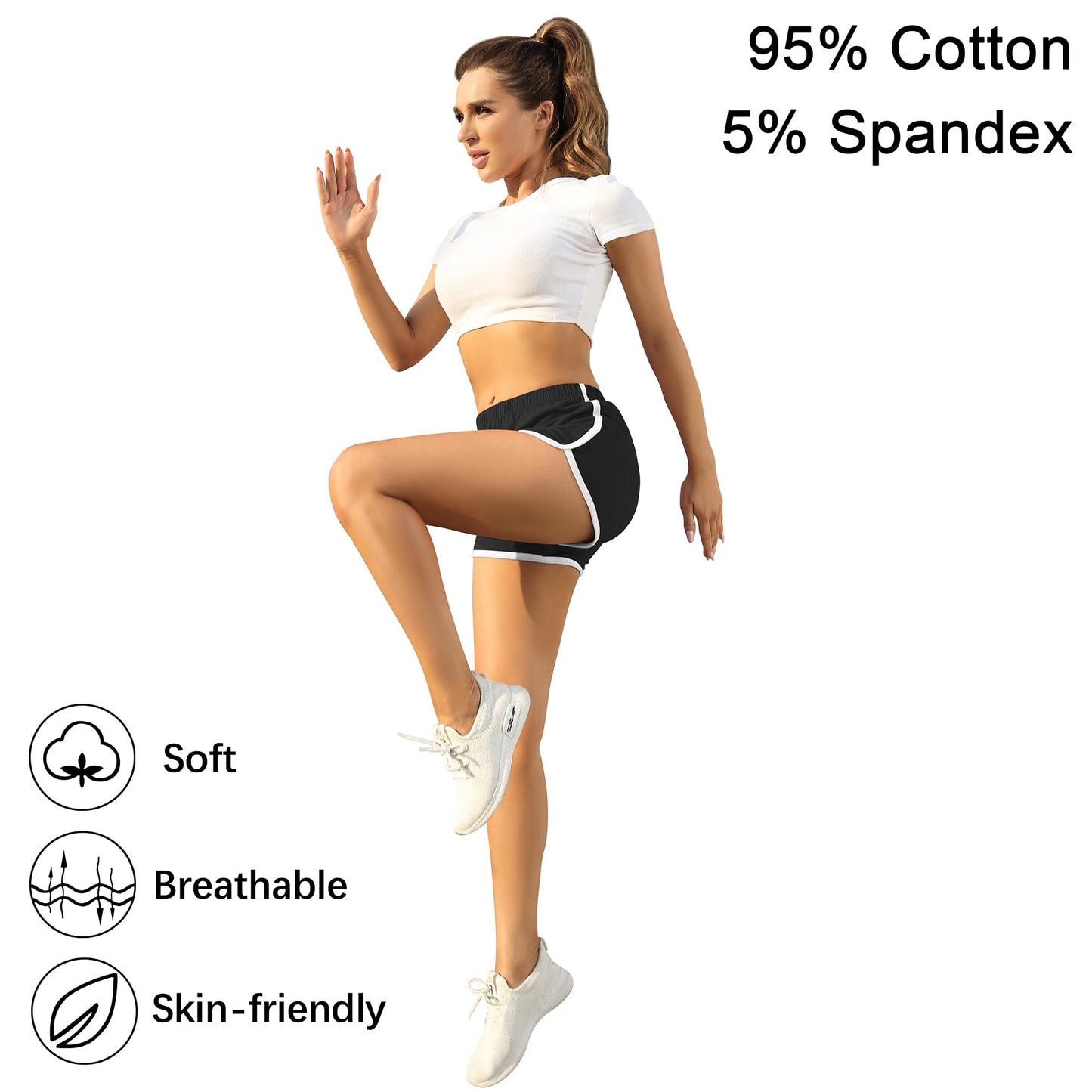 URATOT 2 Pack Women Cotton Gym Yoga Summer Running Sports Dance Shorts with Elastic Waist