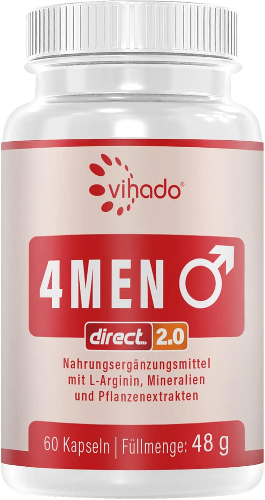 Vihado 4MEN direct 2.0 Men's Capsules Extra Strong Instant Formula High Dose with L-Arginine, Maca, Tribulus Terrestris, Ginseng, 60 Capsules