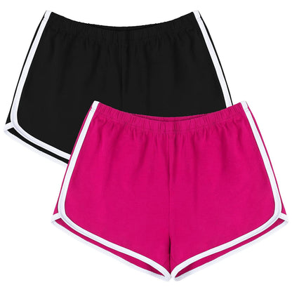URATOT 2 Pack Women Cotton Gym Yoga Summer Running Sports Dance Shorts with Elastic Waist