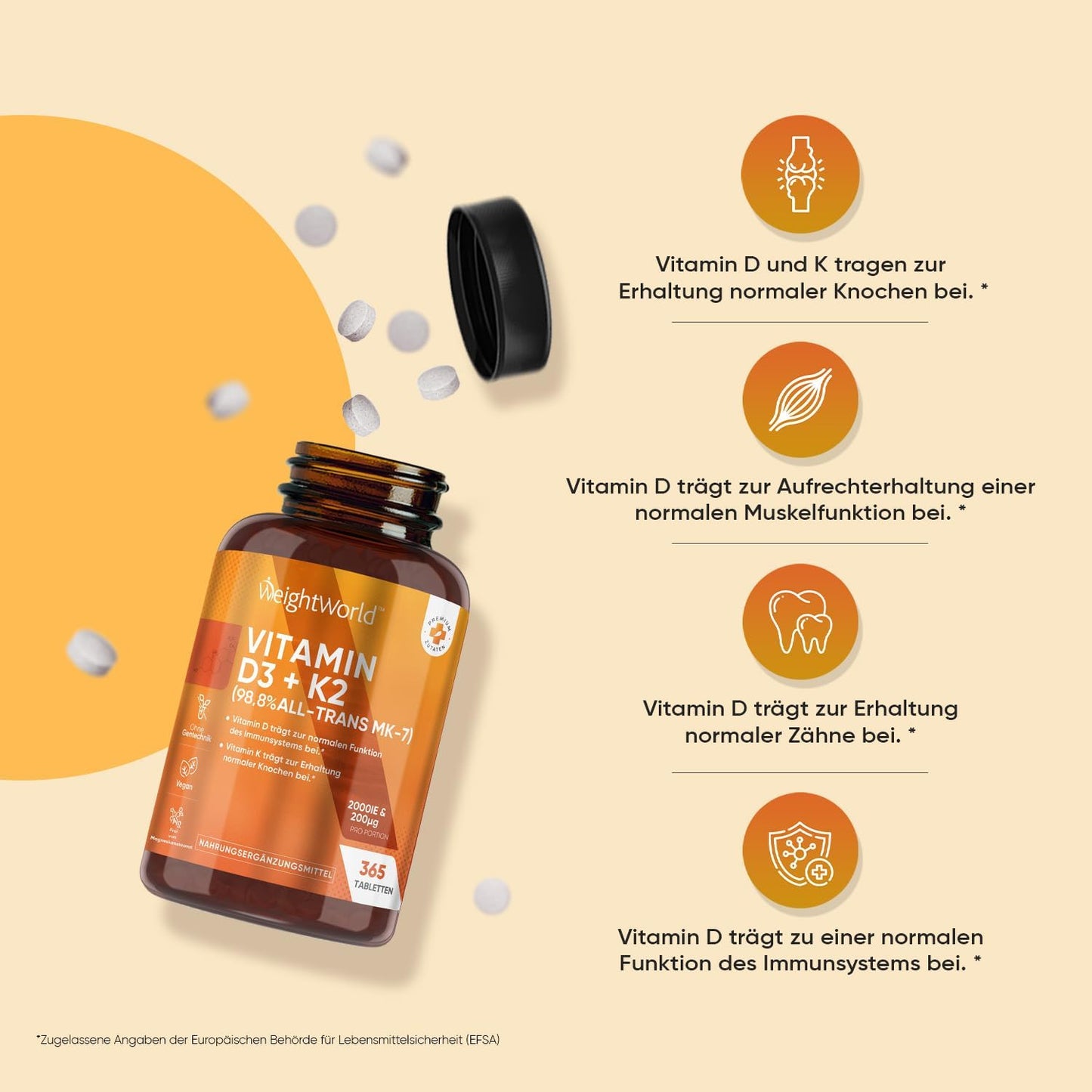 Vitamin D3 K2 2000 IU - 400 tablets with 75mcg Vit K2 All-Trans MK-7 - 1 tablet every 2 days - natural ingredients and vitamin D3 2000 IU from a vegan source (lichen). WeightWork ld