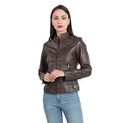 Yynuda Leather Jacket, Women's Short Jacket, Transition Jacket Made of Faux Leather, with Zip, For Autumn