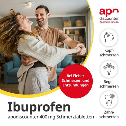 apodiscounter Ibuprofen 400 mg Schmerztabletten (50 Stk) - schnell wirksam & stark gegen Schmerzen