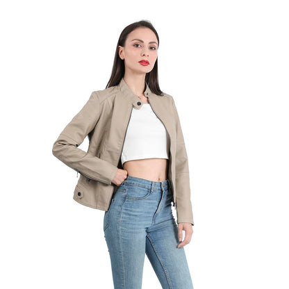 Yynuda Leather Jacket, Women's Short Jacket, Transition Jacket Made of Faux Leather, with Zip, For Autumn