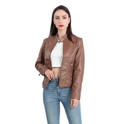 Yynuda Leather Jacket, Women's Short Jacket, Transition Jacket Made of Faux Leather, with Zip, For Autumn