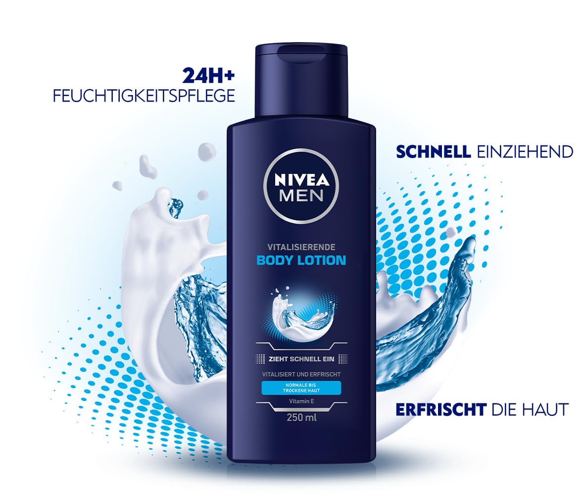 NIVEA MEN Body Lotion Revitalising, Non-Greasy Body Cream with Vitamin E, Fast Absorbing and Refreshing Body Milk for Normal Skin (250 ml)