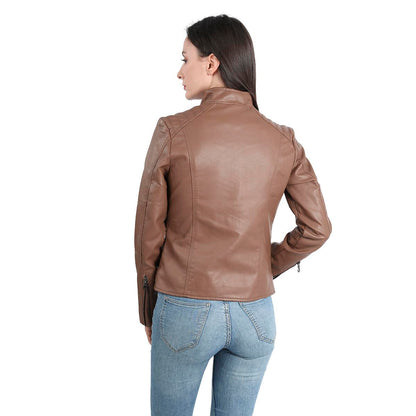 Yynuda Leather Jacket, Women's Short Jacket, Transition Jacket Made of Faux Leather, with Zip, For Autumn