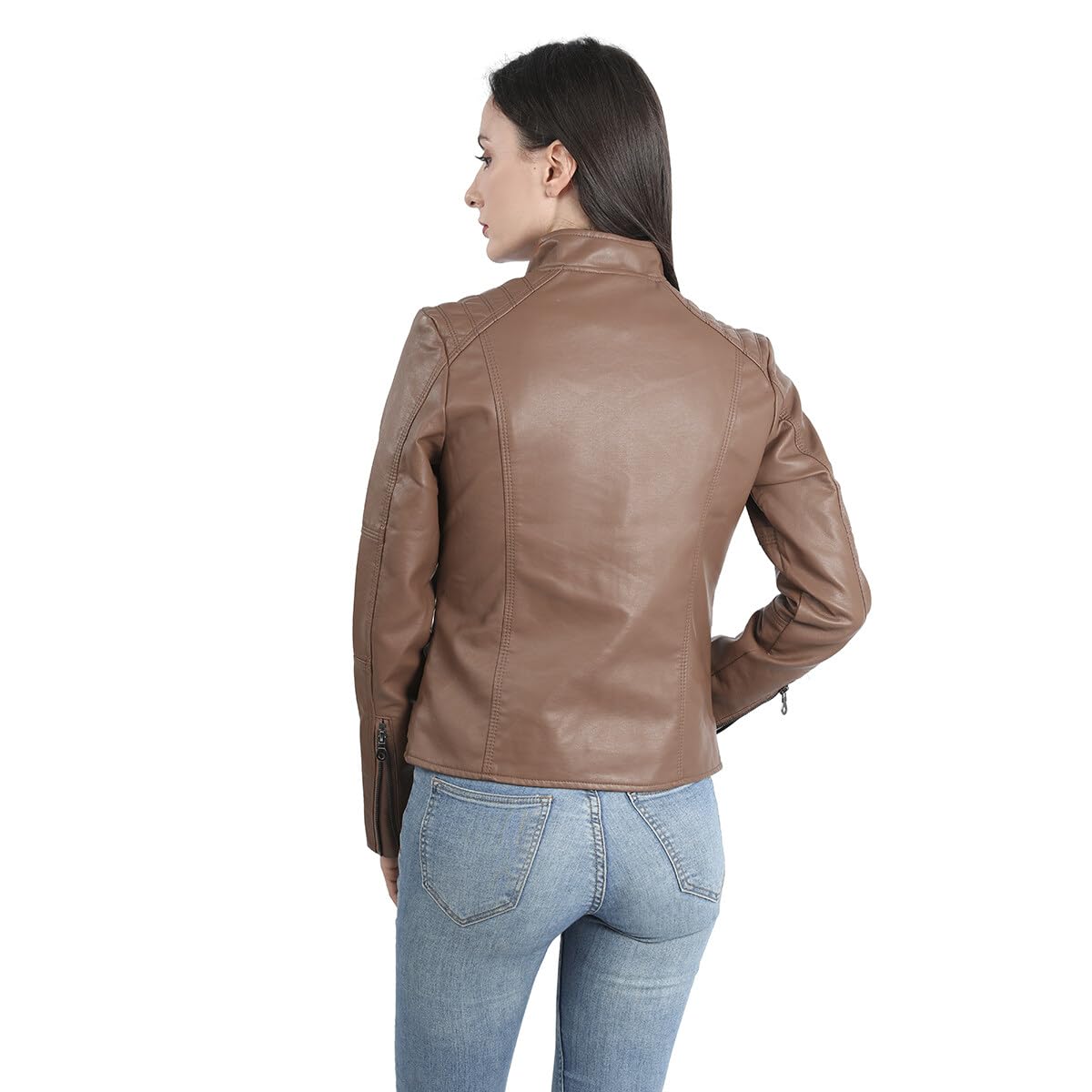 Yynuda Leather Jacket, Women's Short Jacket, Transition Jacket Made of Faux Leather, with Zip, For Autumn