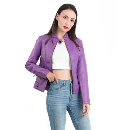 Yynuda Leather Jacket, Women's Short Jacket, Transition Jacket Made of Faux Leather, with Zip, For Autumn