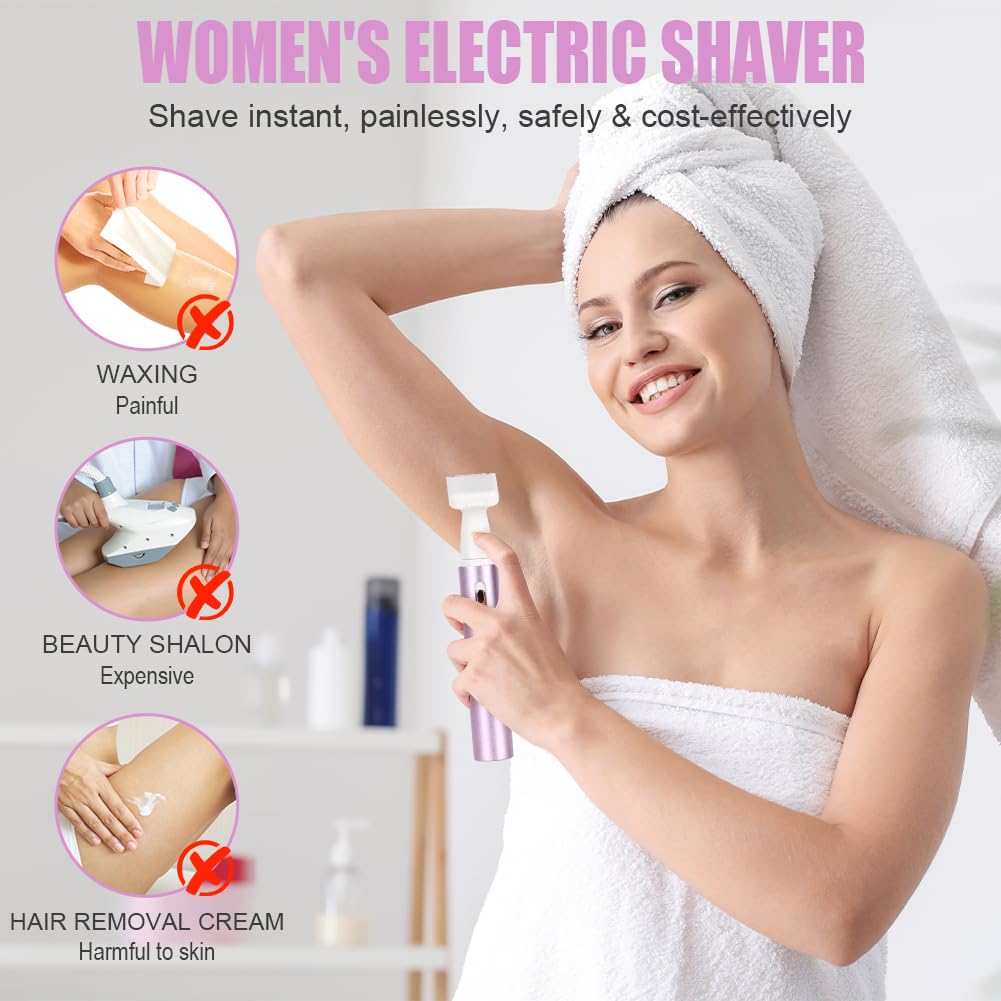ACWOO Electric Shaver for Women, 4-in-1 Electric Women's Razor, Painless Intimate Shaver for Women, Hair Trimmer for Face, Nose, Armpits, Intimate Area, Bikini Area, USB Charging