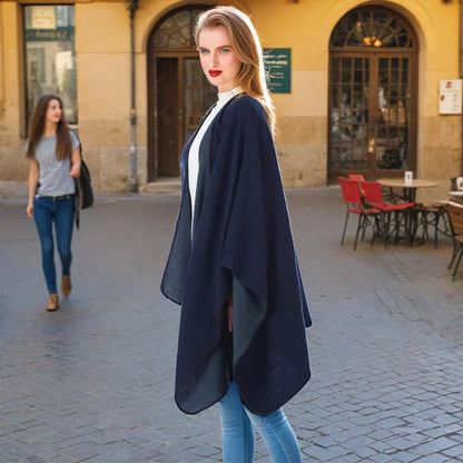 Shmily Girl Poncho Damen Strick Poncho Winter Warm Elegant Poncho Decke Poncho Cape Mantel Übergroße Poncho Schal Frauen