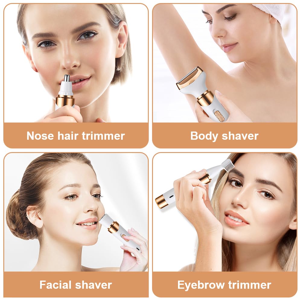 ACWOO Electric Shaver for Women, 4-in-1 Electric Women's Razor, Painless Intimate Shaver for Women, Hair Trimmer for Face, Nose, Armpits, Intimate Area, Bikini Area, USB Charging