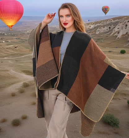 Shmily Girl Poncho Damen Strick Poncho Winter Warm Elegant Poncho Decke Poncho Cape Mantel Übergroße Poncho Schal Frauen