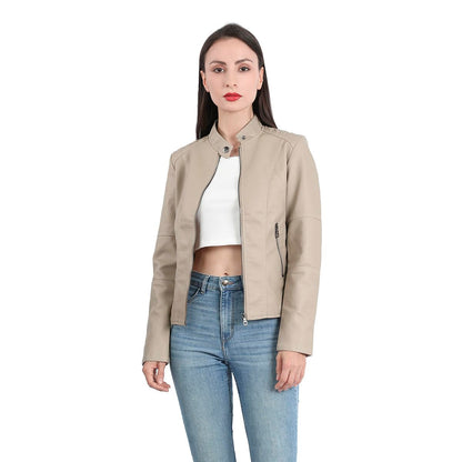 Yynuda Leather Jacket, Women's Short Jacket, Transition Jacket Made of Faux Leather, with Zip, For Autumn