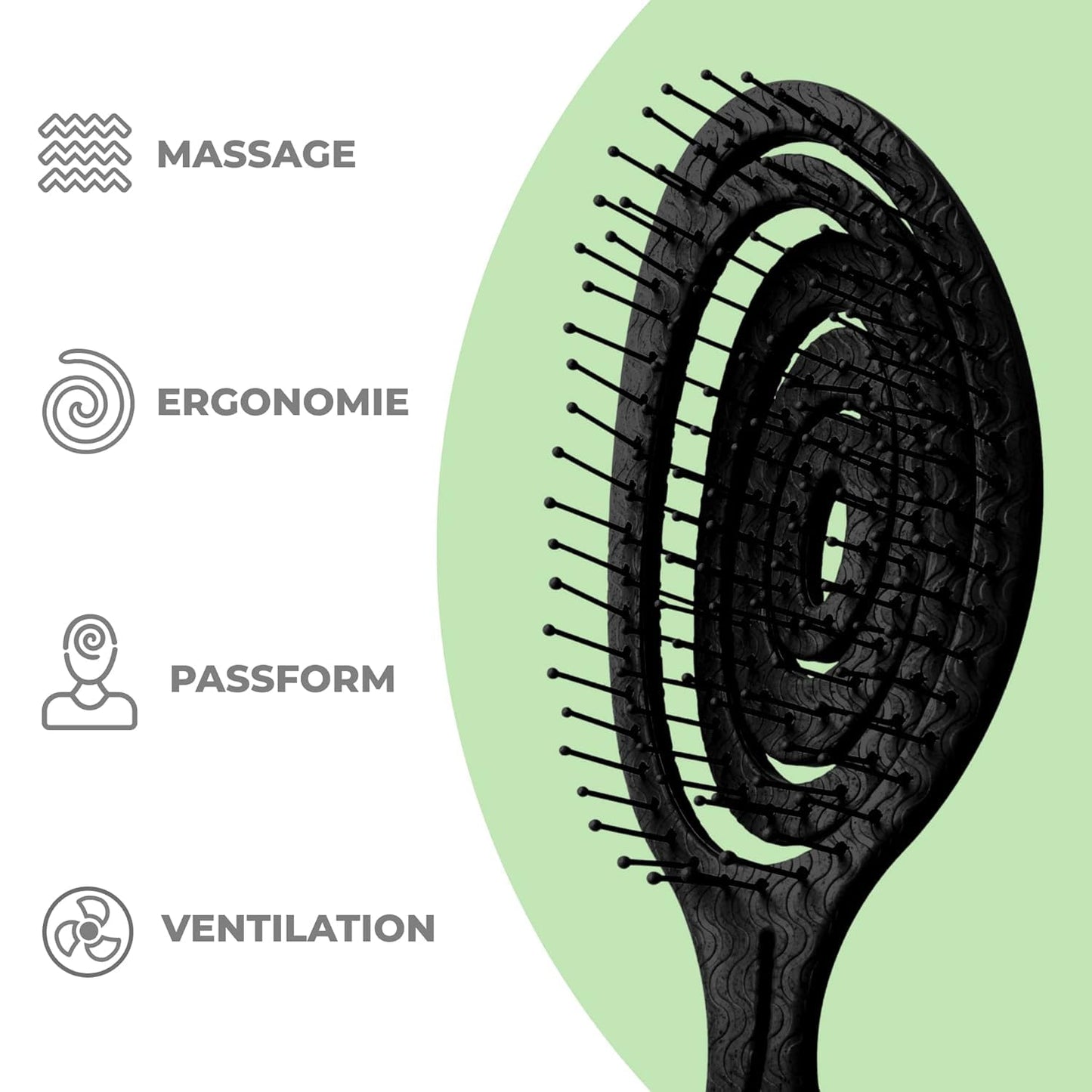 Ninabella Hair Brush without Pulling - Brush for Men and Women - Detangler Brush Also for Curls & Long Hair - Detangling Brush Hair Brushes - Black