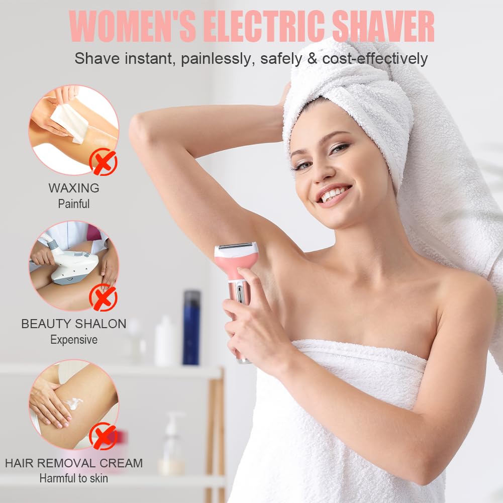 ACWOO Electric Shaver for Women, 4-in-1 Electric Women's Razor, Painless Intimate Shaver for Women, Hair Trimmer for Face, Nose, Armpits, Intimate Area, Bikini Area, USB Charging