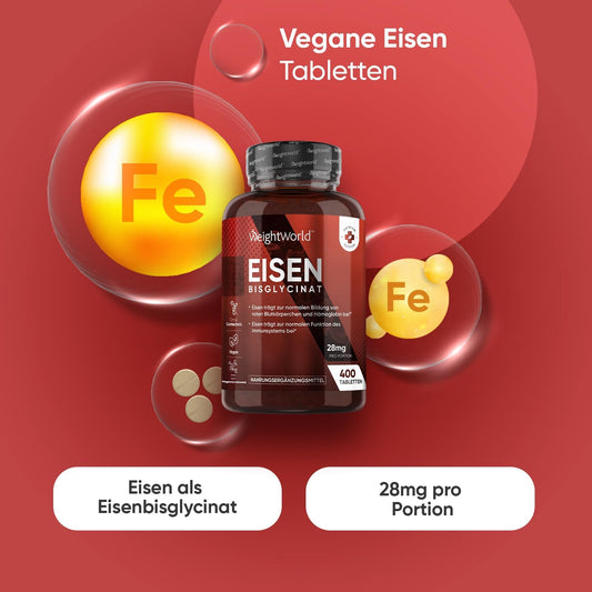 Eisen 400 Tabletten (6+ Monatsvorrat) - Eisenpräparate für Frauen & Männer - Eisen-Bisglycinat-Form - Nicht-GMO & Vegan