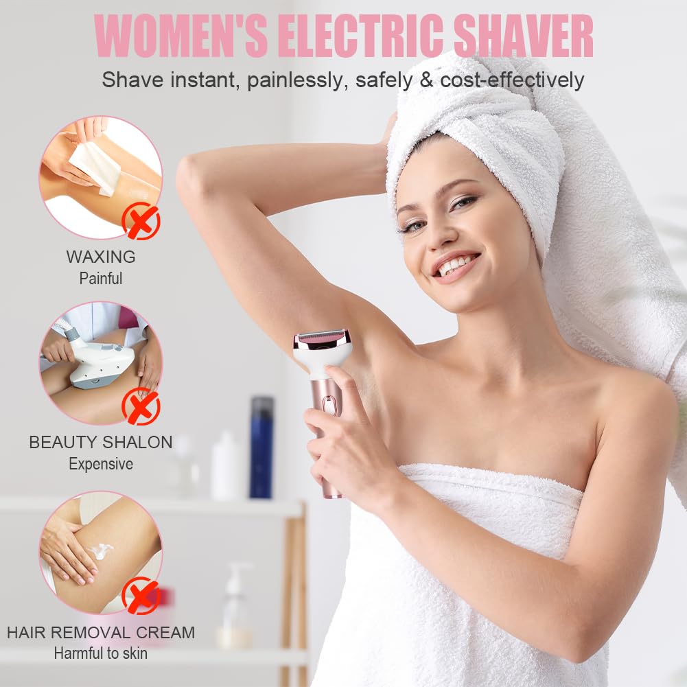 ACWOO Electric Shaver for Women, 4-in-1 Electric Women's Razor, Painless Intimate Shaver for Women, Hair Trimmer for Face, Nose, Armpits, Intimate Area, Bikini Area, USB Charging