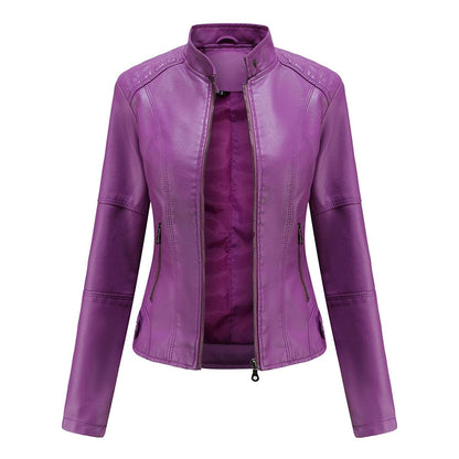 Yynuda Leather Jacket, Women's Short Jacket, Transition Jacket Made of Faux Leather, with Zip, For Autumn