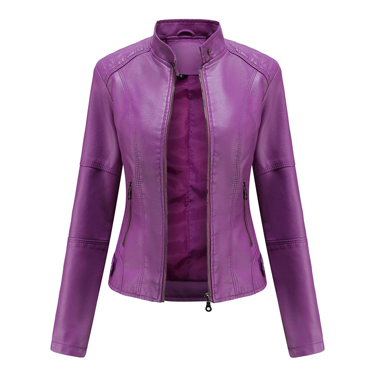 Yynuda Leather Jacket, Women's Short Jacket, Transition Jacket Made of Faux Leather, with Zip, For Autumn