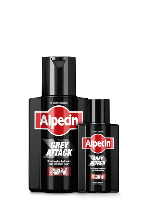 Alpecin Grey Attack Caffeine & Colour Shampoo - 200 ml + 75 ml - Against Grey Hair | Natural Colour Result from 2-4 Weeks | Hereditary Hair Loss is Prevented