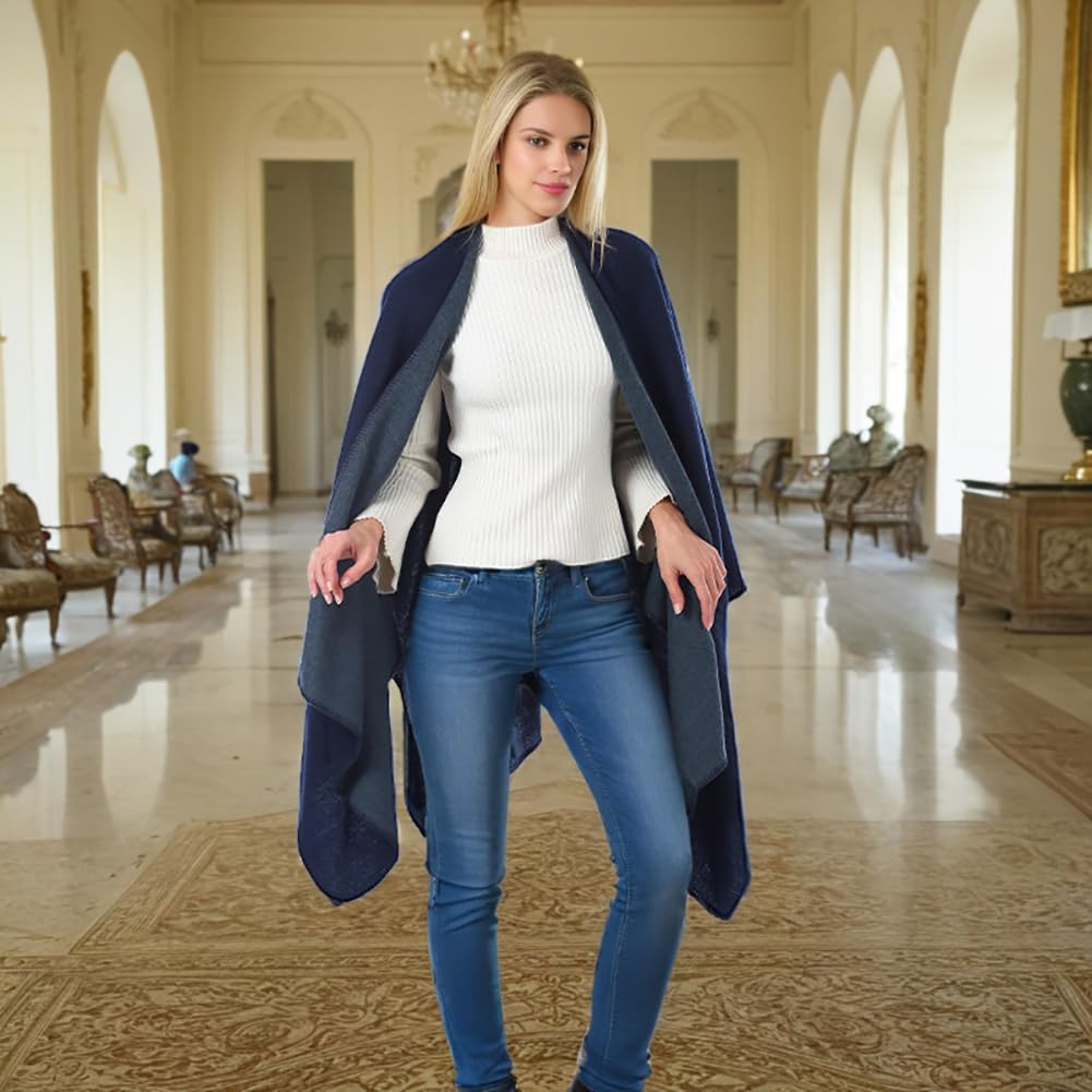 Shmily Girl Poncho Damen Strick Poncho Winter Warm Elegant Poncho Decke Poncho Cape Mantel Übergroße Poncho Schal Frauen